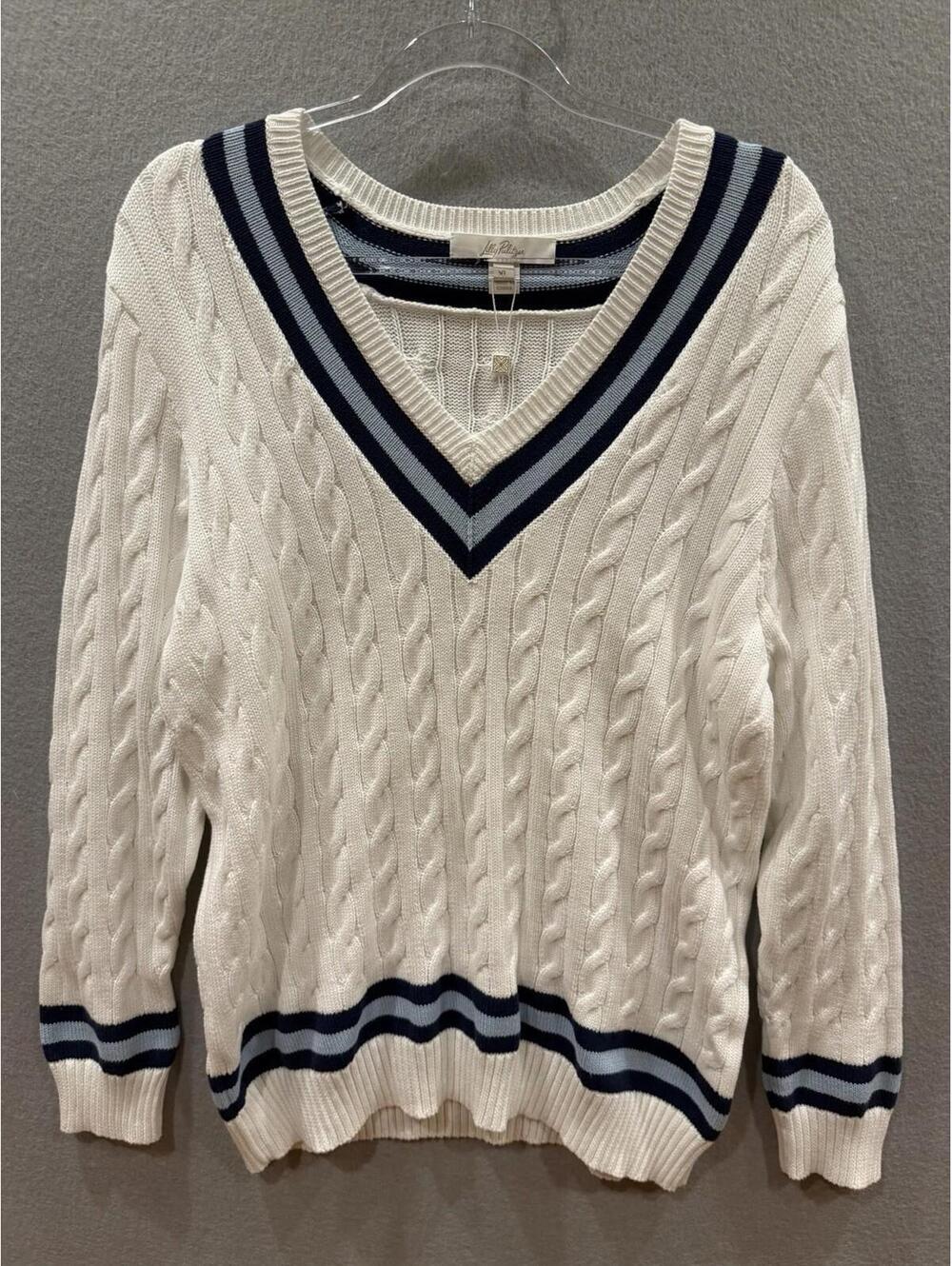 NWT Lilly Pulitzer Brockton Sweater Resort White W/ Bonaire Blue XL